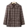 Ropa de primavera y otoño para mujeres de mediana edad y mayores, abrigo a cuadros para abuela con cuello vuelto, ropa casual retro para mujer, ropa para personas mayores de 70 años, top grueso