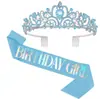 Nueva Corona de Fiesta de Cumpleaños Banda para el Hombro Cinta de Reina Set Accesorios para el Cabello de Reina para Niña Tocado En Stock