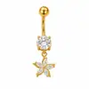 Joyería Transfronteriza Europea y Americana para Piercings Corporales, Anillos de Ombligo de Moda, Tachuelas de Ombligo con Borlas de Hoja y Flor con Pedrería