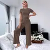Comercio exterior transfronterizo Amazon Europa y Estados Unidos nuevo traje casual de otoño 2024 de color liso con manga corta y pantalón de pierna ancha