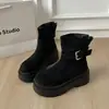 2026 Moda Retro Nova Botas Martin de Cano Curto com Solado Grosso para Aumentar a Altura para Mulheres, Botas de Motocicleta com Fivela para Mulheres Baixas