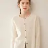Cardigã de cashmere trançado com gola redonda feminino 2024 outono e inverno novo suéter de malha de manga longa com botões casaco versátil