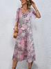 Vestido Floral Transfronteiriço Europeu e Americano Amazon 2025 Primavera e Verão Manga Curta Decote V Longo Floral para Mulheres