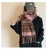Bufanda de Cuadros Nueva 2025 para Mujer Invierno Retro Gama Alta Estilo Coreano Bufanda Chal Marrón Cálido Doble Propósito Engrosada