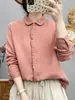 Camisa Blanca de Manga Larga Estilo Commuter para Mujer, Corte Holgado, Adelgazante, Versátil, Top Casual de Algodón Puro, Chaqueta de Encaje de Gasa de Algodón de Doble Capa