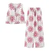 Conjunto de Roupa Casual Feminina Europeia e Americana de Verão com Estampa, Decote V, Top e Calça Elástica