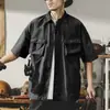 Jaqueta-camisa de trabalho estilo americano com preço original e proteção de privacidade para homens, nova tendência de verão, funcional para atividades ao ar livre, de secagem rápida, manga curta