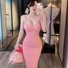 Lencería Sexy Noche Larga Ama de Casa Amable Escote Bajo Traje de Falda para Casa Cadera Sexy Puro Deseo Tentación Femenina 1963