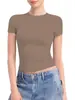 Comércio exterior tops europeus e americanos, camisetas de verão, blusa de gola redonda feminina manga curta cor macaron estilo europeu e americano