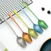 Cuchara de mango largo, titanio puro, cabeza cuadrada para uso doméstico, cuchara de sopa antibacteriana para exteriores, cuchara elegante con patrón de grietas de hielo, cuchara de comedor de alta gama estilo coreano