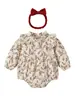 Roupas de Bebê para Meninas Pequenas, Estação Primavera, Macacão de Manga Longa 100% Algodão com Gola Alta, Estampa Floral Pequena, Estilo Coreano, Macacão de Bebê Menina