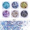 Brilho para unhas novo transfronteiriço conjunto de 6 cores de glitter Glitter Laser Cor Oceano Azul Aurora Pó de Espelho Mágico glitter