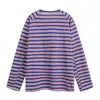 Camiseta retro casual de rayas de estilo japonés Rumeng para hombre y mujer, top casual versátil de caída suelta de otoño de nicho