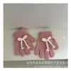 Nuevos guantes de invierno para niños, de punto con lazo, de lana fría, para niñas, de cinco dedos, al por mayor