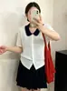 Ropa para mujer de talla grande, top juvenil de color block con cuello de muñeca, cárdigan para mujer, camiseta de manga corta, camisa de punto de talla grande para verano 2026