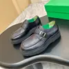 Mocasines BV de Cuero Genuino con Suela Gruesa y Hebilla para Hombre, Zapatos Slip-On de Punta Redonda, Retro Transfronterizo que Aumentan la Altura, Ropa de Trabajo, Zapatos Casuales para Hombre