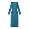 Ropa de mujer transfronteriza al por mayor 2026 otoño nuevo estilo europeo y americano chica picante escote corazón entallado adelgazante vestido de manga larga