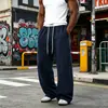 Calça de Moletom Casual Preguiçosa Estilo Americano para Homens, Calça Longa Reta Solta de Perna Larga Emagrecedora