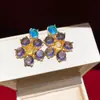 Pendientes de botón redondos con forma de flor de circón brillante estilo europeo y americano para mujer, Pendientes exquisitos versátiles elegantes con un toque de lujo ligero y alta gama, Venta al por mayor