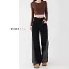 Calça Jeans Reta Patchwork Preta para Mulheres, Cintura Alta, Estilo Primavera e Outono, Tamanho Plus, Modelagem Solta, Emagrecimento, Corpo Pera, Calça Wide-Leg