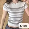 Top de punto a rayas con bloques de color y cuello redondo Pure Desire Camiseta de manga corta de seda helada para mujer Verano Nuevo Ajuste Delgado Top Adelgazante Fábrica