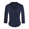Camisa de cuello en V con pliegues y manga de tres cuartos para mujer, temperamento de deseo puro, corte ajustado, entallada en la cintura, favorecedora, top de un solo botón, otoño
