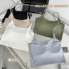 Camiseta sin mangas de color liso de seda helada para verano, top de tirantes, con copa fija integrada, ropa interior, ropa exterior, cuello en U, tirantes finos, espalda hermosa, banda para el pecho cruzada