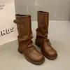 Botas de Vaquero Caballero Occidentales de Celebridad de Internet para Mujer 2026 Estilo Nuevo Tacón Grueso Botas Largas Retro Hebilla de Cinturón Botas de Caballero Atractivas
