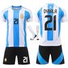 Camiseta de Fútbol de Argentina 2024 No. 10 Messi 11 Di Maria Jersey Copa América Traje de Pantalón Negro para Niños Manga Corta