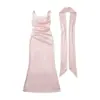 Para Comércio Exterior Transfronteiriço Europeu e Americano Moda Feminina Aliexpress Mais Vendido Moda Verão Cor Sólida Vestido com Amarração Espinha de Peixe
