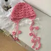 Touca de borla de renda vazada para mulheres verão respirável estilo étnico touca de malha retrô que mostra o rosto chapéu pequeno