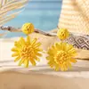 Brincos de Flor Estilo Férias Boêmio para Mulheres, Brincos de Ráfia Trançada Tendência Nicho, Acessórios de Orelha Exagerados Atacado