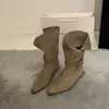 Botines de moda retro de nicho con interior de gamuza que aumentan la altura, de diseño abatible para usar de dos maneras, estilo western cowboy, puntera puntiaguda, botines cortos para mujer
