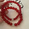 Pulsera de Plata de Ley S925 Ágata Roja Natural Flor Pequeña Bola Trenzada Nueva Elegante Chinoiserie Elegante Joyería de Pulsera Otoño e Invierno
