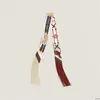 Bufanda de Seda con Cinta de Borlas para Mujer, Accesorio de Bufanda Larga, Decoración para Asa de Bolso, Pañuelo Pequeño de Seda Sarga Estilo Artístico Vintage