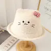 Sombrero de Pescador de Terciopelo de Cordero Lindo Gato para Invierno Mujeres Cálido Ala Ancha Versátil Sombrero Pequeño con Lazo de Orejas