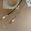 Collar geométrico redondo de cordón de cuero minimalista estilo coreano con circonita, cadena única para la clavícula, accesorio de moda, casual y versátil