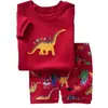 Pijama de verano fino para niños, estilo europeo y americano, algodón puro, ropa de casa para niños, primavera, dinosaurio de dibujos animados, traje de manga corta y pantalones cortos para bebé