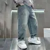 Calças Jeans de Primavera para Meninos 2026 Novo Estilo Coreano Calças Casuais Estilosas para Crianças, Calças Longas Tendência de Outono para Meninos para Uso ao Ar Livre