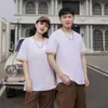 Camiseta de Algodão Puro de Manga Curta para Homens, Estilo Novo 2026 Europeu e Americano, Gola Redonda, Color-Blocking, Fashionável, Caimento Solto, Camiseta Estilo Japonês para Mulheres, Estilo Trendy Ins