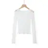 Pura y seductora, camiseta sexy de malla de encaje con manga larga, nueva moda de otoño, corte ajustado, color liso, top tipo jersey, prenda de abrigo