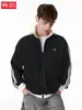 Sudadera Cardigan con Parches de Color Contrastante Han Lu para Hombre, Otoño Texturizada de Peso Pesado con Cuello Alto, Holgada, Deportiva Casual