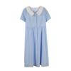 Estilo Literário Vestido Azul Claro com Gola de Boneca para Mulheres Verão Novo Gordo mm Look Emagrecedor Saia Midi 271513