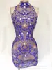 Vestido Curto de Verão Sem Mangas com Strass Brilhante para Mulheres Festa Baile Casamento Aniversário Vestido Performance de Cantora