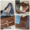 Bolso de Lona con Empalme de Mezclilla y Pana Retro, Bolso de Hombro Casual Literario y Artístico de Moda, Bolso de Axila con Contraste de Color Estilo Étnico