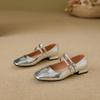 Zapatos Cuadrados Franceses de Boca Baja, Zapatos Nuevos Plateados Pequeños de Piel, Tacones Gruesos, Correas con Faldas, Zapatos Mary Jane para Mujer de Suela Suave