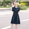 Vestido vaquero con hebilla de estilo chino para mujer, novedad de verano 2024, de manga corta, ajustado, estilo occidental