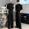 Camisa Negra de Manga Larga Estilo Abstinencia para Hombre, Conjunto de Atuendo de Alta Gama y Fresco Combinado con Pantalones de Pierna Ancha Fluidos