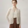 Cárdigan de punto para mujer con cuello redondo, mezcla de seda y cachemira, chaqueta de manga larga con botones de perla, diseño calado, capa interior de color liso