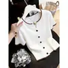Cardigan de Tricô com Design Elegante Estilo Coreano 2026 Novo Estilo de Verão Camiseta Moda Manga Curta Fina para Mulheres